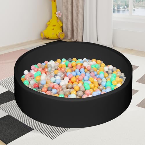 TRENDBOX Extra Large Soft Foam Ball Pit 51.2" x 11.8" (NO Balls) in Large Sponge Round Ball Pool Indoor Round Ball Pits Children Toddler Playpen - Black - color: Black, size: 130CM