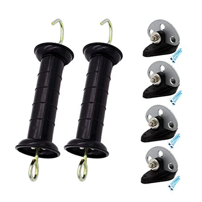 Plastic Electric Fence Spring Gate Handle with Insulators and Anchor Set, Black (2BlackMB+039) - style: 2BlackMB+039
