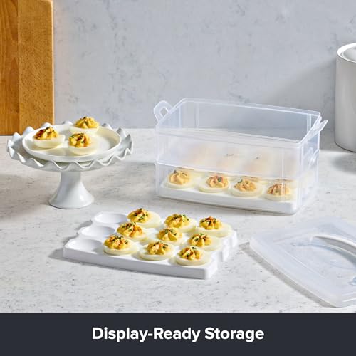 Snapware (2-Layer, 24 Eggs) Plastic Detachable Deviled Egg Carrier Storage Container With Lid and Handle, Freezer Dishwasher Microwave Safe - size: Medium