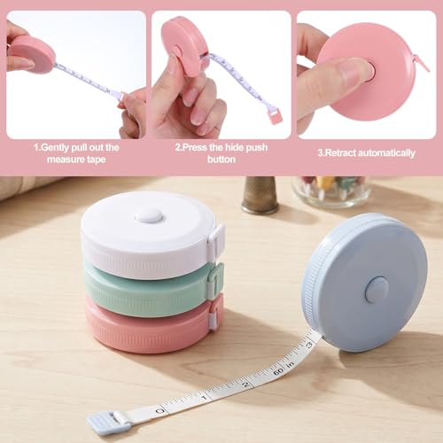 60 Pack Soft Retractable Measuring Tape - 1.5M/60 Inch Double Scale Body & Fabric Tape Measure for Sewing Tailoring Craft Weight Loss Home Use (Nordic Green, Candy White, Nordic Pink, Nordic Blue)