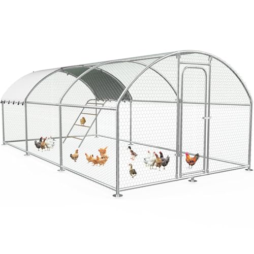 Chicken Coop Run19.7x10x 6.4ft,Outdoor Large Metal Chicken Run with Waterproof and UV-Resistant,Chickens Poultry,Roosting Perch,Walk-in Chicken Pen Cage for Yard - size: 236.4"L x 118.0"W x 78.0"H