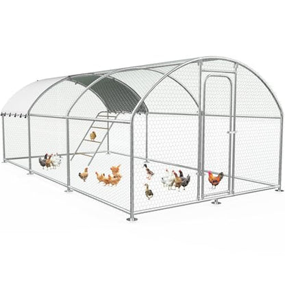Chicken Coop Run19.7x10x 6.4ft,Outdoor Large Metal Chicken Run with Waterproof and UV-Resistant,Chickens Poultry,Roosting Perch,Walk-in Chicken Pen Cage for Yard - size: 236.4"L x 118.0"W x 78.0"H