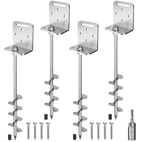 Insaga 18''/24''/30'' Ground Anchors Screw in Earth Anchor Solid Steel with L Bracket for Trampoline Mobile Home Swing Set Shed Carport Tent Stakes, Wider Helix Blade & Chrome Plated Finish, 2/4/6Pcs - color: 24''-4Pack, size: 2'' Blade