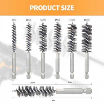 Bore Brush for Drill – 6pcs Stainless Steel Wire Tube Brush in Different Sizes, Twisted Wire Cleaning Brush with 1/4" Hex Shank, bore Brush Copper Pipe Cleaner for Power Drill & Tube Cleaning - style: 6pcs