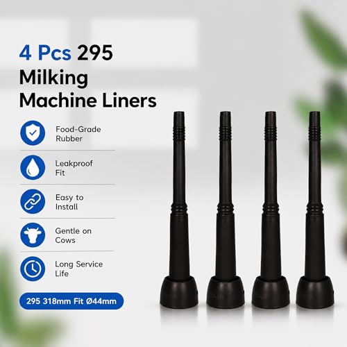 4 Pcs 295 Milking Machine Liners 318mm, Black Soft Rubber Teat Cup Liners Food-Grade Replacement for Cow Milking Machine, Fit Ø44mm Cup Shell for Dairy & Livestock (295 318mm Fit Ø44mm) - size: 295 318mm Fit Ø44mm
