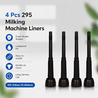 4 Pcs 295 Milking Machine Liners 318mm, Black Soft Rubber Teat Cup Liners Food-Grade Replacement for Cow Milking Machine, Fit Ø44mm Cup Shell for Dairy & Livestock (295 318mm Fit Ø44mm) - size: 295 318mm Fit Ø44mm