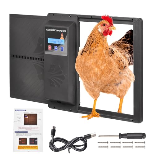 Automatic Chicken Coop Door Opener Battery/Plug-in with Timer Programmable Light Screen Weatherproof Easy to Install Auto Chicken Door with Anti-Pinch Feature for All Poultry Coops Work -15°F-140°F - color: Black
