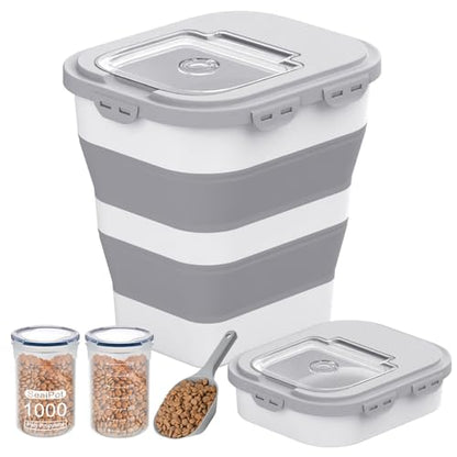 35-40 Lbs Airtight Dog Food Storage Container, Collapsible Dog Food Container with Lid, Wheels, Date Track, Large Pet food storage Container for Rice,Flour,Sugar,Dog Food Scoop,2PCS Containers - color: Grey/40 lbs