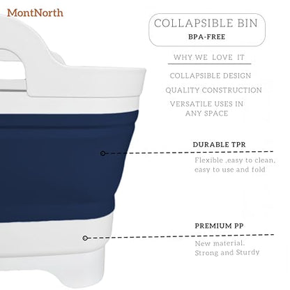 Collapsible Wash Basin 9L, Foldable Dish Tub with Drain Plug, Portable Collapsible Dish Basin, Camping Sink for Washing Dishes, Laundry & Kitchen Use (Navy Blue) - color: Navy blue - Set of 1