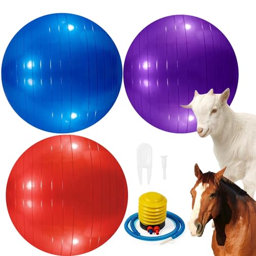 3 Pieces Pet Goat Ball Lamb Toy Horse Ball Dog Training Exercise Ball Toy with Inflator Pump for Pet Dogs Goats Horses to Play in Outdoor Entertainment (Red, Blue, Purple) - color: Red, blue, purple