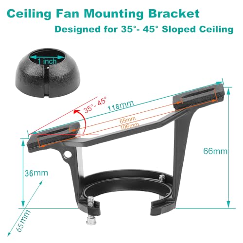 Sloped Ceiling Mounting Bracket with Hanger Ball for Ceiling Fan, Cast Aluminum Vaulted Fan Adapter for Angled Ceilings Up to 45°, Fits 1" O.D. Non-Threaded Downrods, Matte Black (No Canopy)
