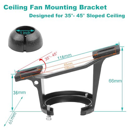 Sloped Ceiling Mounting Bracket with Hanger Ball for Ceiling Fan, Cast Aluminum Vaulted Fan Adapter for Angled Ceilings Up to 45°, Fits 1" O.D. Non-Threaded Downrods, Matte Black (No Canopy)