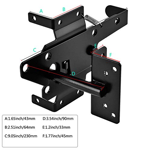 Self-Locking Gate Latch - Post Mount Automatic Gravity Lever Wood Fence Gate Latches with Fasteners/Black Finish Steel Gate Latch to Secure Pool