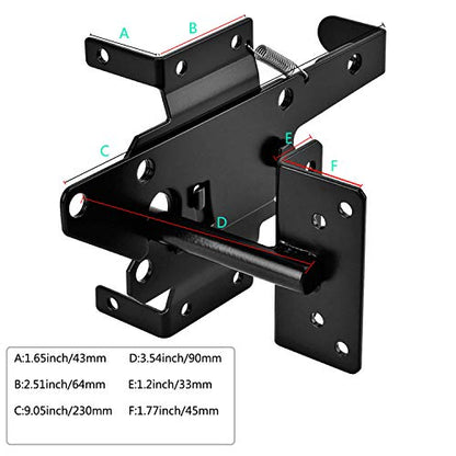 Self-Locking Gate Latch - Post Mount Automatic Gravity Lever Wood Fence Gate Latches with Fasteners/Black Finish Steel Gate Latch to Secure Pool