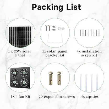 blessny 25W Solar 4 Fan Kit for Outdoor Greenhouse, Solar Powered Vent Exhaust Ventilation Fan for Chicken Coop, Shed Air Circulation, 14.7 Ft Long Cord with IP65 Weatherproof Rate - size: 4 Fan Kit