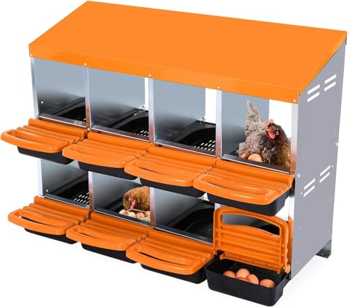 8 Hole Chicken Nesting Box, Nesting Boxes for Chickens Roll-Away Egg Collection System with Ventilation Holes Rustproof Plastic Tray & Keyhole Mounting, Chicken Laying Box for Hen & Duck - color: Orange, size: 8 holes