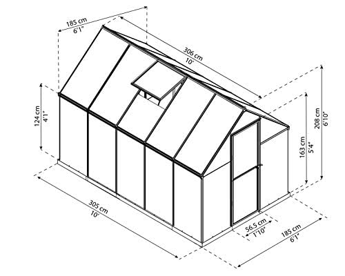 Palram - Canopia 6x10 Greenhouse Kit, Hobby Walk-In Twin-Wall UV Polycarbonate Heavy Duty Aluminum Frame, Lockable Door, Adjustable Roof Vent, Rain Gutters, Galvanized Steel Base, Mythos (Silver) - color: Silver, size: 6 Ft. x 10 Ft.