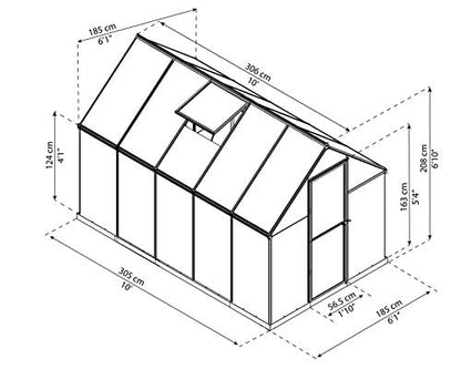 Palram - Canopia 6x10 Greenhouse Kit, Hobby Walk-In Twin-Wall UV Polycarbonate Heavy Duty Aluminum Frame, Lockable Door, Adjustable Roof Vent, Rain Gutters, Galvanized Steel Base, Mythos (Silver) - color: Silver, size: 6 Ft. x 10 Ft.