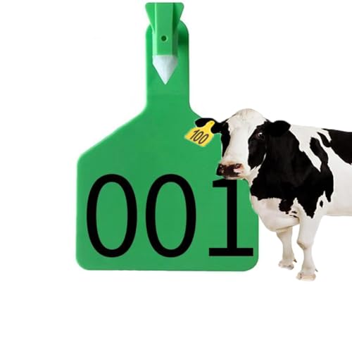 Z Tags One-Piece Cattle Ear Tags Large TPU Livestock Ear bar, with Numbers 001-300/blank Ear tag, Integrated pre-Numbered Farm Animal Identification Cattle, Cow, Cow Green 050-100 - color: Green, size: 050-100