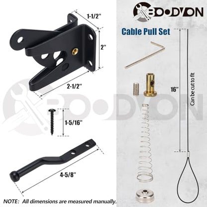Self Locking Gate Latch with Spring Cable Pull for Wooden Fence Heavy Duty, Gravity Lever Fence Gate Latches for Outdoor Secure Pool Garden Shed, Black Finish, 1 Pack