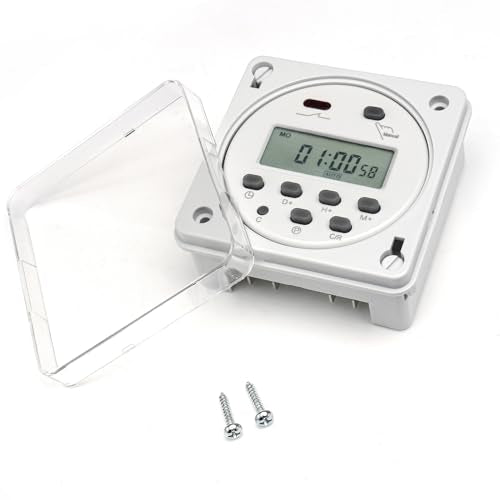 Baomain Time Switch Relay with Waterproof Cover,Digital LCD Programmable Timer,12V DC/AC Input,200-250V 16A Output,28 Programs Daily/Weekly Schedule,CN101A for Lighting and Equipment Control - size: Timer with Cover