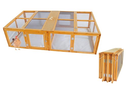 No Assembly Foldable Chicken Coop Wood Small Animal House Portable Outdoor Run with Sunlight Roof and Handle for Rabbit Guinea Pig Duck
