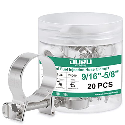 OURU 20PCS 3/8" Fuel Line Clamp 304 Stainless Steel,Adjustable 9/16"-5/8" Dia (14-16mm) Mini Fuel Injection Gas Line Hose Clamps,Pipe Clamp for Automotive,Diesel Petrol Pipe - size: 20PCS 9/16"-5/8" (14-16mm)