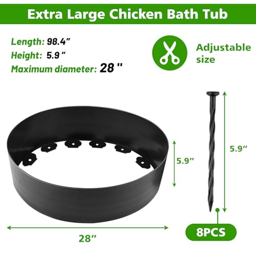 Chicken Dust Bath Tub, 28''D x 5.9''H Bottomless Design, PE Material, Adjustable Dust Bath for Chickens, Chicken Coop Cleaner Container,Essential Chicken Coop Accessory - size: 28"-ID