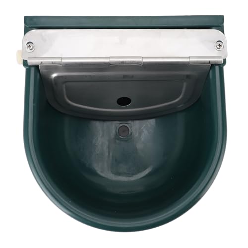 Livestock Water Bowl Trough Drinking Dispenser Farm Feeder Plastic with Iron Lid Float Ball Green for Cattle Sheep Horse