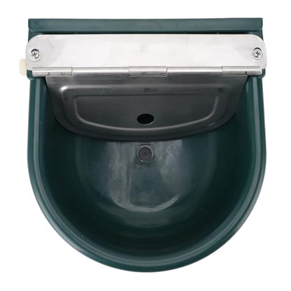 Livestock Water Bowl Trough Drinking Dispenser Farm Feeder Plastic with Iron Lid Float Ball Green for Cattle Sheep Horse