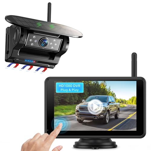 eRapta Magnetic Solar Wireless Backup Camera: HD1080P 5” Touchscreen Portable with DVR, BSD, 1-Min Install-Free IR Night Vision Hitch Backup Camera for Trailer/Truck/Small RV/Camper/Tractor-AWTCM501 - size: 5 inch-1 camera with touchscreen