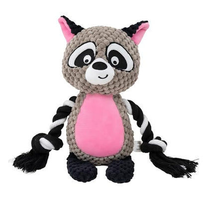 Dog Toy Rope Squeaky with Crinkle Paper – Interactive Plush Chew Toy for Small & Medium Puppies (Raccoon) - color: Raccoon