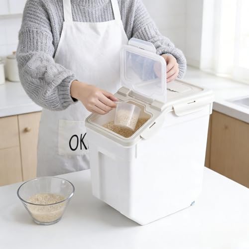 Saim Large Flour Storage Container Bin 50lb, 2Pack Airtight Rice Storage Containers with Wheels Seal Locking Lid, Dry Food, Sugar, Baking Supplies, Rice Dispenser Set with Measuring Cup & Scoop - Grey - color: 2Pack 50lb Grey