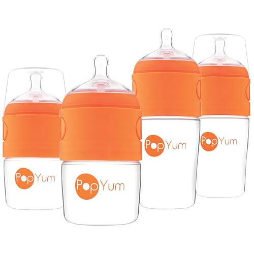 PopYum Orange Formula Making Baby Bottle Starter Set, 4-Pack | 2X 5oz Bottles with #1 Slow Flow Nipples, 2X 9oz Bottles with #2 Medium Flow Nipples, BPA Free, Medical-Grade Silicone - color: Orange, size: 5 & 9 Ounce (Pack of 4)