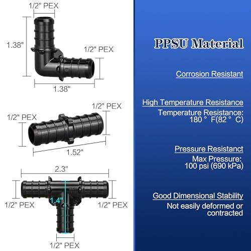 1/2" Poly PPSU Barb Crimp PEX Fitting, 25pcs PEX Straight Coupling Fittings, No Lead - size: 1/2" Straight, 25pcs