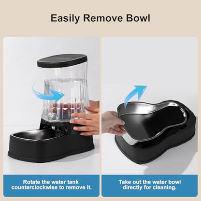 Gardner Pet Automatic Dog Water Dispenser Gravity Stainless Steel Water Waterer Feeder, 100% BPA-Free Large Capacity Water Feeding Bowls for Medium & Large-Sized Dogs Cats Other Pets -(1 Gallon) - color: Dark, size: 1 Gallon