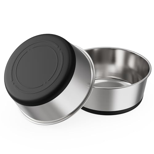 Food Grade 304 Stainless Steel Dog Bowls with Non-Slip Rubber Bottom,Food and Water Bowl for Feeding Dogs and Cats, Dishwasher Safe, Rust Resistant, BPA Free(Set of 2) (Black, 8 Cup) - color: Black, size: 8 Cup