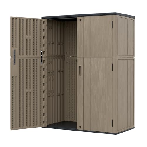 HOMSPARK 57 Cu.Ft Outdoor Storage Shed Weather Resistant, Multi Functional | Double-Wall Resin Storage Sheds & Outdoor Storage Box Waterproof for Backyard Garden Patio Lawn (Brown) - color: Brown, size: Tall Shed-47 cu ft