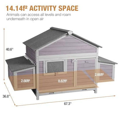 Large Chicken Coop for Outdoor- Poultry Cage with Two Nesting Boxes, and Asphalt Waterproof Roof
