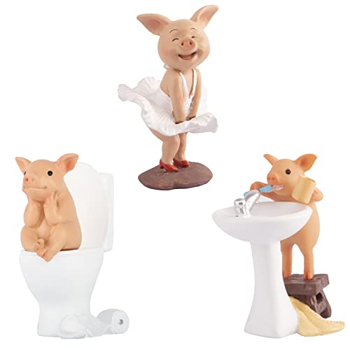 Pig Statue Mini Pig Figurine, Resin Home Decor, Lucky Animal Garden Statue for Micro Landscape (3 Piece) - color: 3 Piece