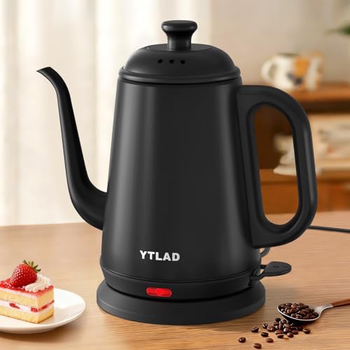 Gooseneck Electric Kettle 1L, 1000W Fast Boiling for Pour-Over Coffee & Tea, 304 Stainless Steel BPA-Free, Precise Flow Spout, Auto Shut-Off & Boil-Dry Protection, Retro Style (Black) - color: Black