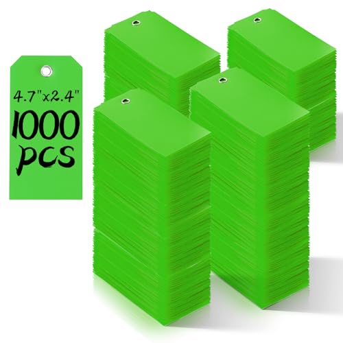 XUWAIDSGN 1000 Pieces 4 3/4" x 2 3/8" Green Plastic Shipping Tags, Waterproof, Writable, Reinforced Hole, Luggage Tags for Equipment, Car Parts - color: Green