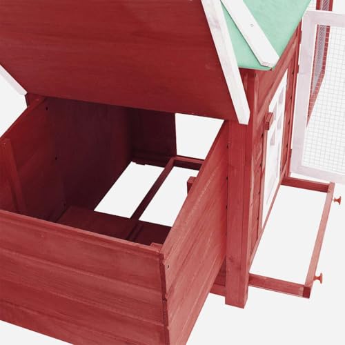 Large Chicken Coop 74.8 x 74.8 x 40.2 in Red Firwood Outdoor Run Hen House Enclosure with Weatherproof Roof, Sturdy Galvanized Frame, Rustic Finish for Backyard, Garden, Farm - color: Red