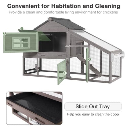 Large Wooden Chicken Coop Mobile Poultry Cage Hen House with Wheels, Nesting Box, Leakproof Pull-Out Tray, Weatherproof Roof for 3-5 Chickens, 72.3" L x 26" W x 39.4" H (Brown)