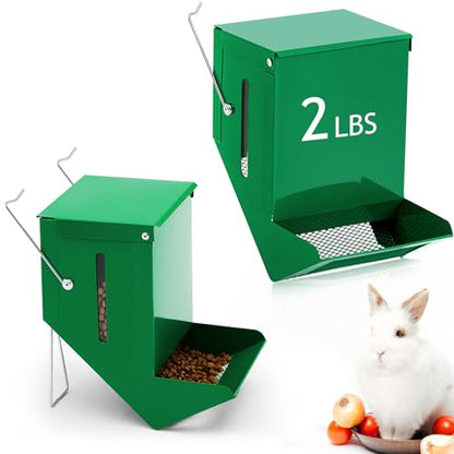 Maxcheck 2 Pcs Rabbit Feeder for Cages Viewing Window Small Animal Food Dispenser with Lid Metal Guinea Pigs Feeders Indoor Outdoor