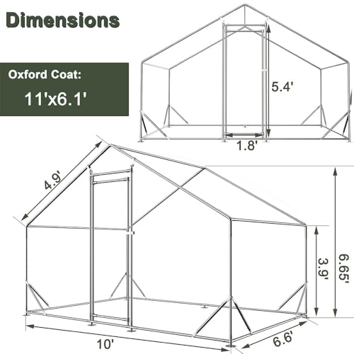 Garvee Large Metal Chicken Coop,Walk-in Poultry Cage,Outdoor Hen Run House with Waterproof and Anti-Ultraviolet Cover Rabbits Habitat Cage for Outdoor - size: 6.5"L x 9.8"W x 6.4"H