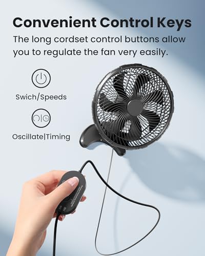 Koonie 12 Inch Wall Mount Fan, Quiet Wall Fan with Timer, 9.8ft Wired Remote, 80° Oscillation, 100° Adjustable, 3 Speeds High Velocity for RV Bedroom Kitchen Office Garage - color: Black Fan, size: 12in