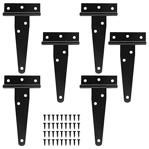 Murtenze 6Pack 4 Inch Black T-Strap Shed Hinge,Barn Door Hinges Heavy Duty Gate Strap Hinge T Hinges for Barn Door, Shed or Wooden Fences - color: Black, size: 4 Inch - 6Pack