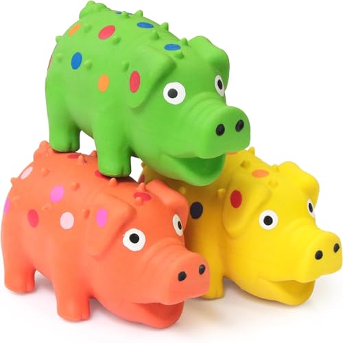 Squeaky Pig Dog Toys 3 Pack, Latex Pig Dog Chew Toys, Interactive Durable Puppy Squeaky Toys, Mini Cute Little Piggy Fetch Play Toys for Small Medium Dogs Indoor Outdoor Training Playing