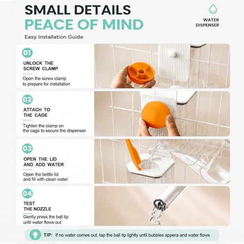 47OZ No-Drip Small Animal Water Bottle, Large Capacity Leakproof Hanging Pet Water Dispenser for Cage Crate, Water Feeder for Guinea Pig, Hamster, Rabbit, Ferret, Chinchilla (White) - color: White